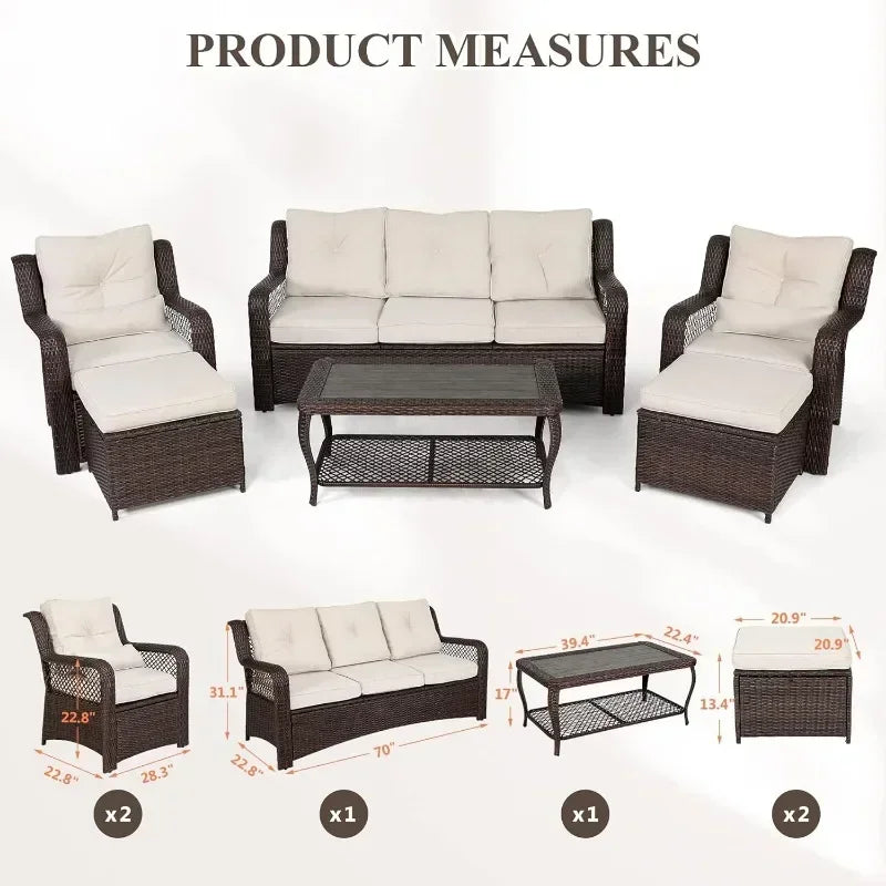Long - lasting 6 Pieces Patio Furniture Set, Wicker Outdoor Patio Sets, Sectional Rattan Sofa Chairs with Coffee Table