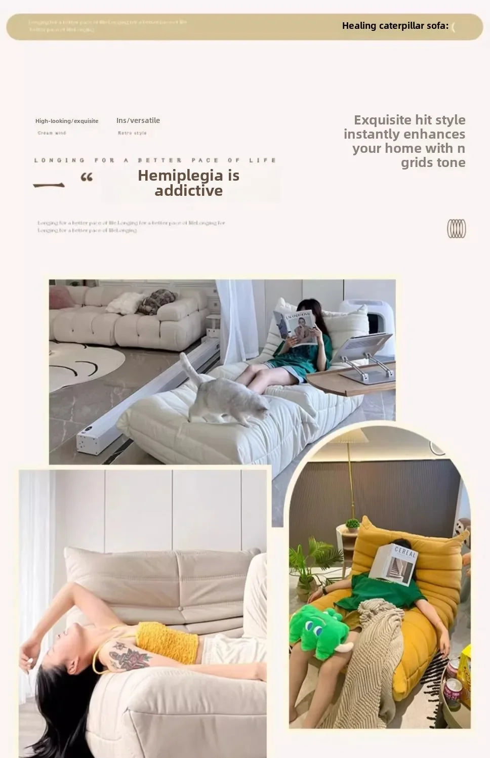 Single Sofa Caterpillar Sofa Balcony Leisure Bedroom Living Room Lie Down or Sleep Lazy Sofa Single Deck Chair