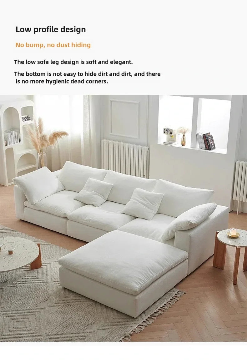 White cloud shaped sofa with L-shaped lounge chair, modern modular sofa with deep seat, suitable for living room, bedroom