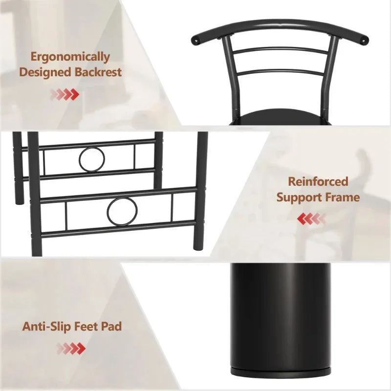 Vineego 3-Piece Small Kitchen Dining Set for 2 Black Wooden Table And Chairs Space Saving Breakfast Set