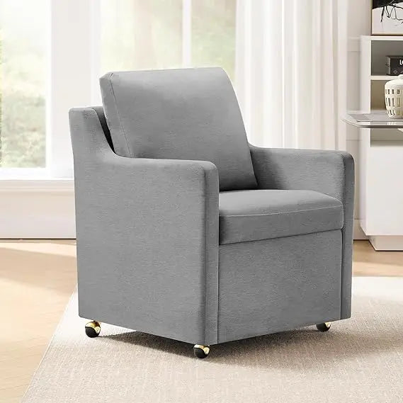 Modern Linen Dinging Chair with Casters.Upholstered Arm Chair for Relaxing.Storage Chair Design,Set of 1
