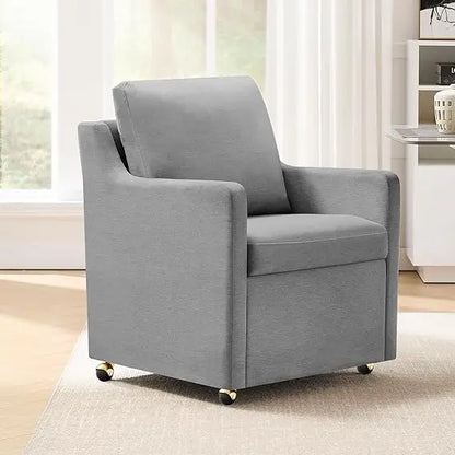 Modern Linen Dinging Chair with Casters.Upholstered Arm Chair for Relaxing.Storage Chair Design,Set of 1