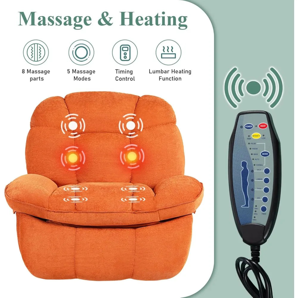 Swivel Recliner with Massage & Heat, Power Glider, USB/USB-C