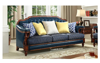 American first-layer leather sofa combination simple household solid wood corner villa L-shaped sofa