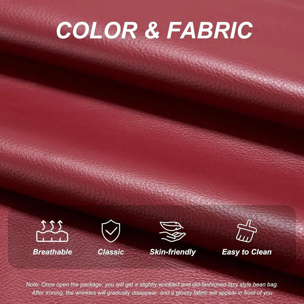 Memory Foam Bean Bag Chair - Adult Sofa, Faux Leather Armless Seat for Living Room, Bedroom, or Office (Wine Red)
