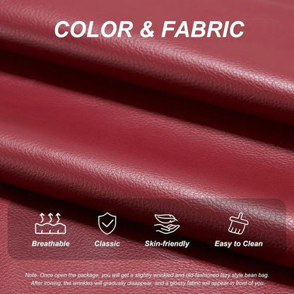 Memory Foam Bean Bag Chair - Adult Sofa, Faux Leather Armless Seat for Living Room, Bedroom, or Office (Wine Red)