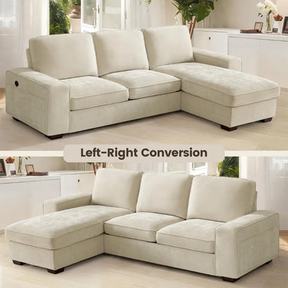L-Shaped Sectional Couch with Storage, Sofa with Reversible Chaise, USB Type-C Charging, Chenille Fabric, Removable Cu