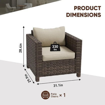 Coastal Haven Wicker Outdoor Chair Rattan Patio Arm Chair Set of 1 for Small Balcony Furniture Backyard Porch Garden Brown Beig