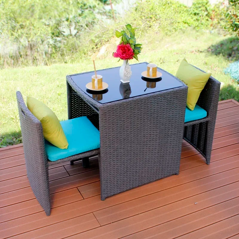 Leisure Three-piece Garden Furniture Set Balcony Courtyard Terrace Outdoor Round Table and Chairs Rattan Patio Table and Chairs