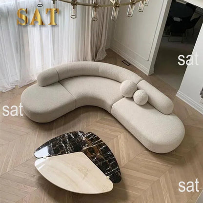 Modern Curved Sofa Set Furniture   Fabric Round White Living Room Sofa Apartment Boucle Semi-circular Sofa