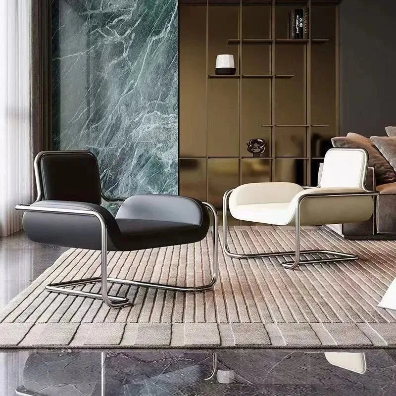 Bauhaus Style Leather Accent Chair Stainless Steel Frame Modern Lounge Chair for Living Room Office Reception