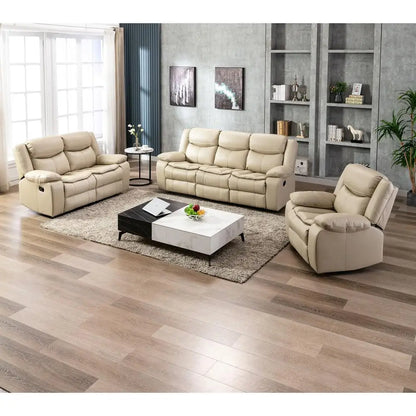 Cream Manual Recliner Loveseat Sofa Set 1+2+3 Seater Pillow Top Arms Pocket Spring Seating Leather Upholstery