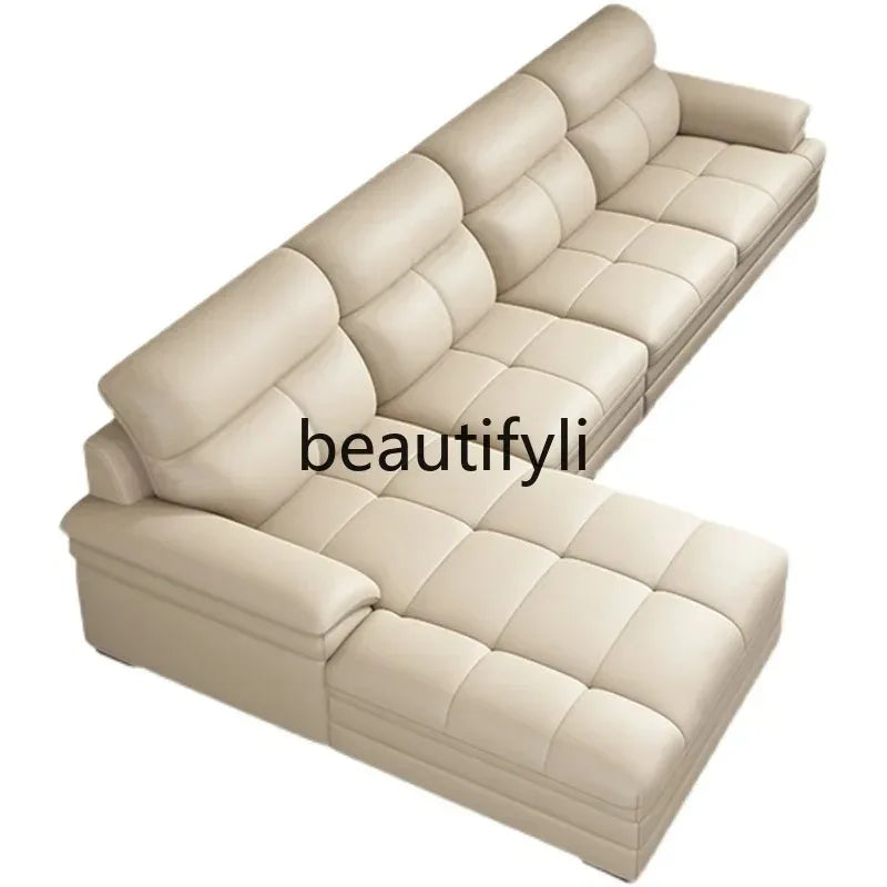 G80 Leather sofa modern simple living room first layer cowhide combination latex straight row corner