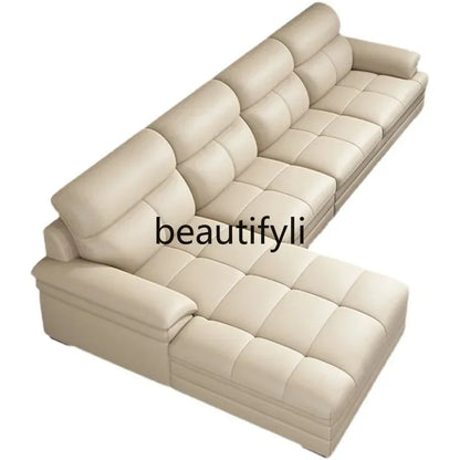 G80 Leather sofa modern simple living room first layer cowhide combination latex straight row corner