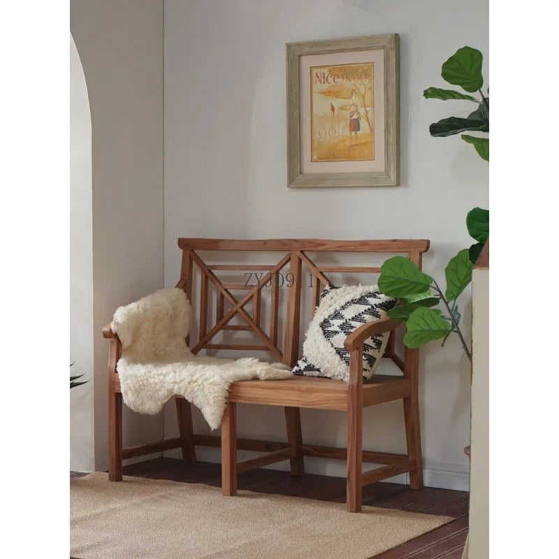 2-Person Teak Garden Bench with Comfortable Armrests, Backrest, and Slatted Seat, Supports 800 lbs, Ideal for Patio, Porch, or P