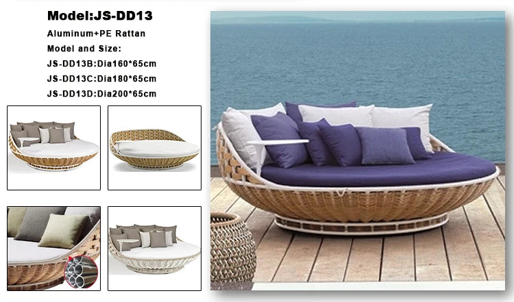 Modern Day Bed Patio Furniture Hotel Luxury Teak Rope Garden Sun Lounger Round Aluminum Rattan Wicker Outdoor Daybed With Canopy