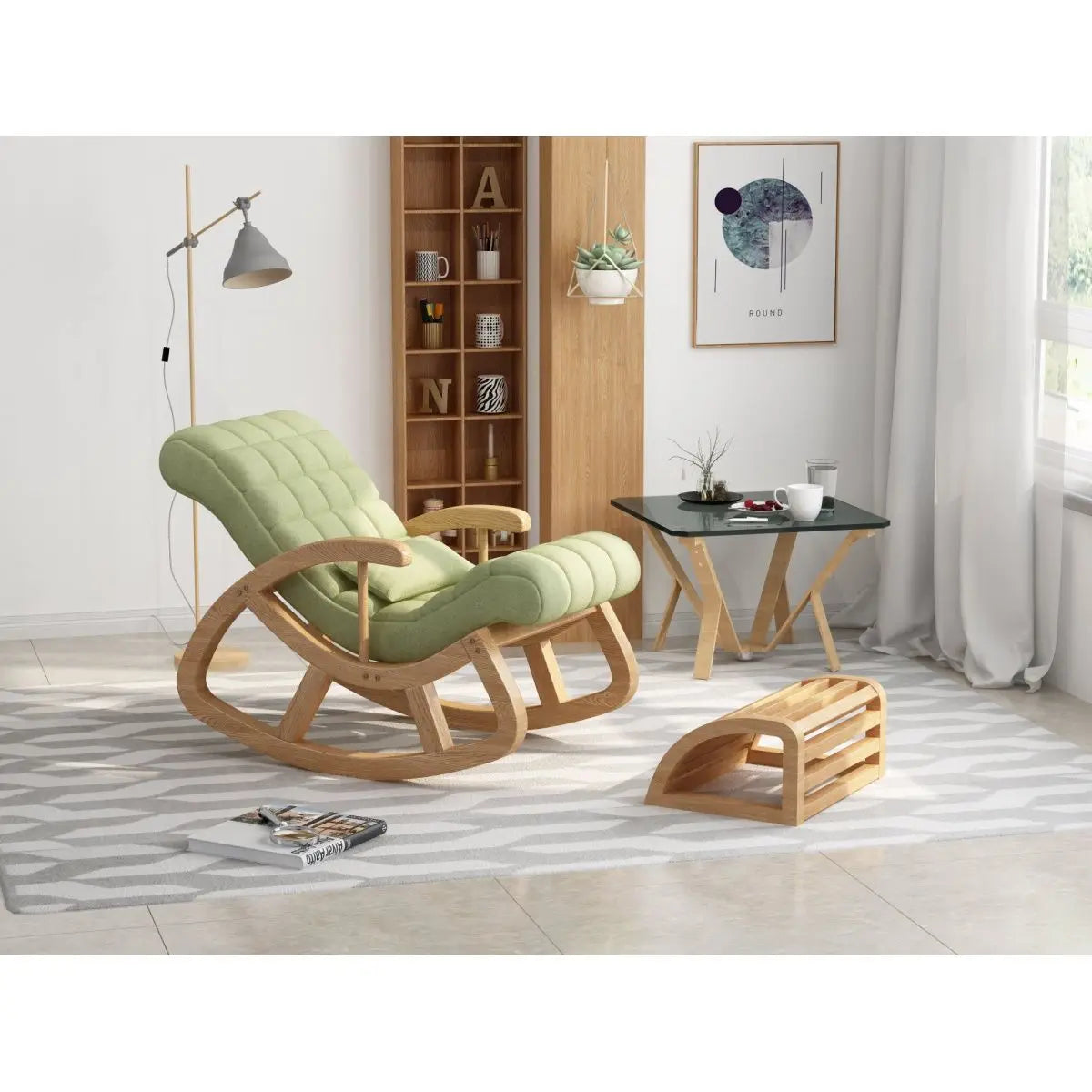 Solid wood rocking  leisure adult solid wood recliner nap chair balcony lazy sofa rocking  for middle-aged and e
