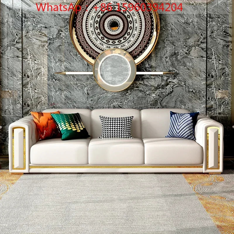 Custom Italian light luxury leather sofa living room combination size modern simple front American cowhide sofa