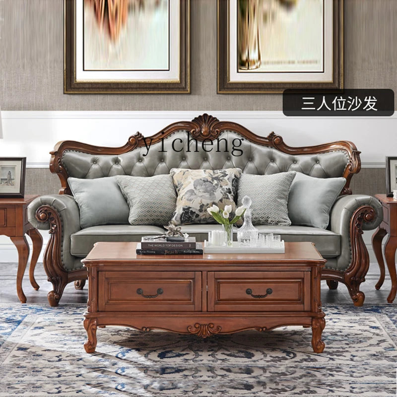 solid wood sofa simple European living room retro combination light luxury neoclassical sofa small apartment