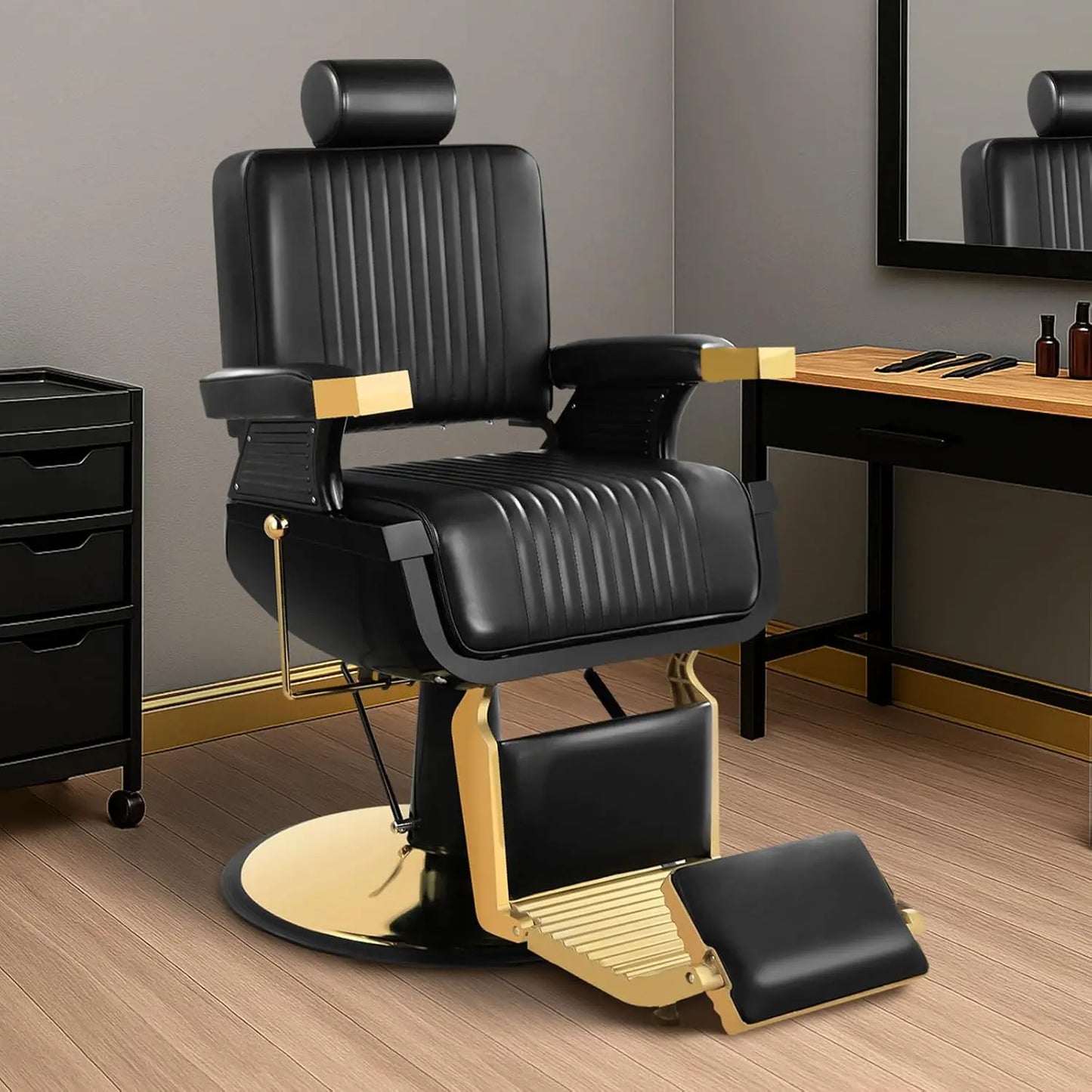 Vintage Barber Chair, Recline Hair Salon Hairdresser Chair with Removable Headrest, 360 Swivel Shampoo Beauty Salon Spa Styling