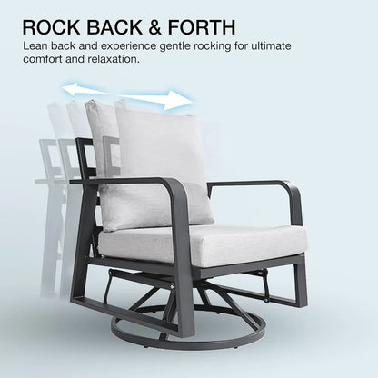 Aluminum Outdoor Swivel Rocker Patio Chairs 3 Piece Set,All Weather Metal Sofa Chair for Patio, Porch, Deck, Bistro(Silver Gray)