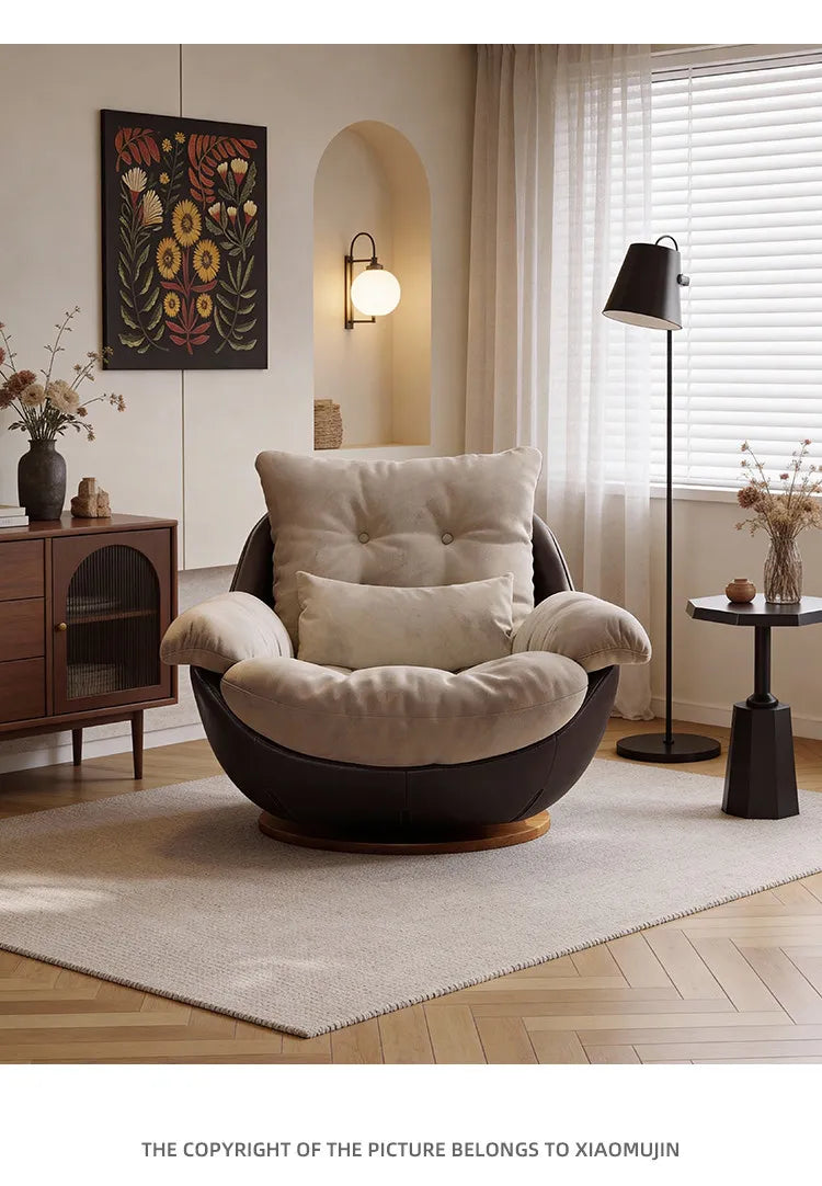 Swivel Cross Legged Chair Accent Armchair For Living Room Lounge Comfy Floor Chair Nordic Chaise Wabi Sabi Lazy Sofa