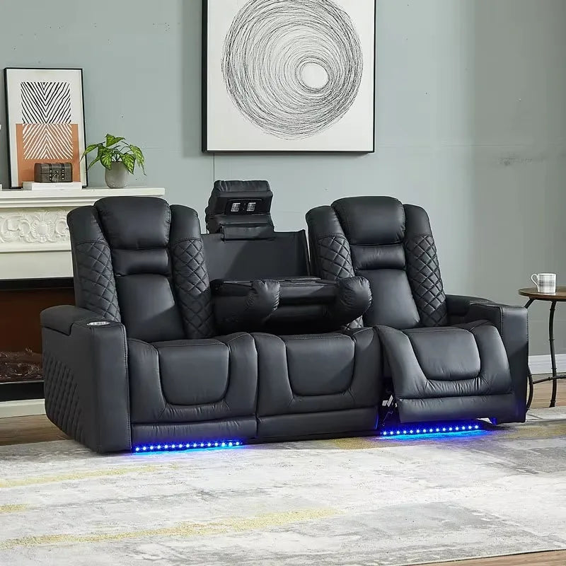 Luxury Dual Motor Recliner Sofa, LED, USB, Storage & Table