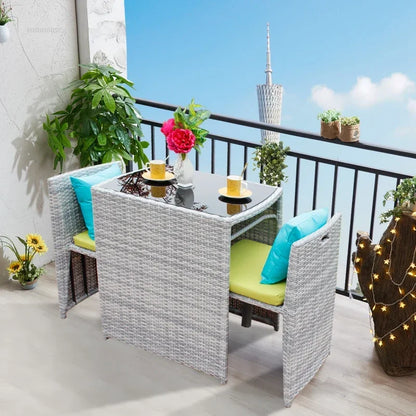 Courtyard Terrace Outdoor Round Table and Chairs Balcony Rattan Garden Furniture Set Patio Leisure Table and Chairs Three-piece