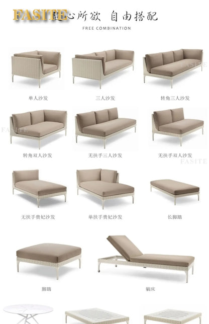 Rattan Sofa Nordic Villa Area Courtyard Outdoor Sofa Furniture Model Room Outdoor Soft Decoration Bed Recliner Waterproof