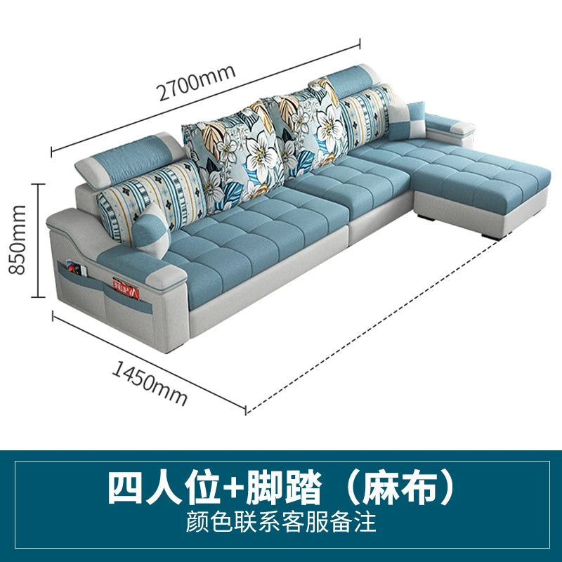 Modern minimalist Nordic fabric sofa with recliner family small apartment hotel living room bedroom