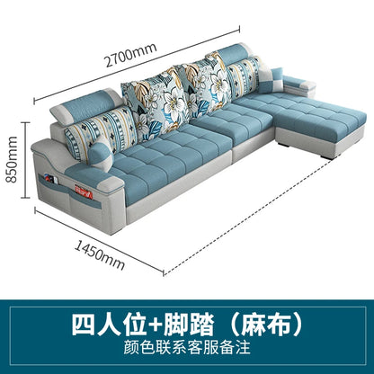 Modern minimalist Nordic fabric sofa with recliner family small apartment hotel living room bedroom
