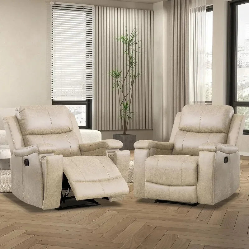 CANMOV Leather Recliner Chair, Classic and Traditional Manual Recliner Chair with Overstuffed Arms and Back, Manual Single Sofa
