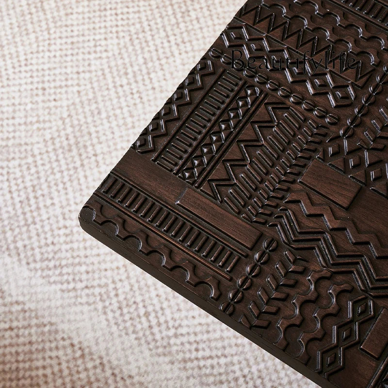 Retro coffee table light luxury high sense solid wood carving flower home living room minimalist high-end designer