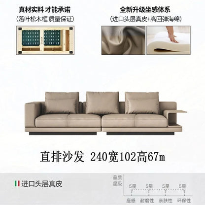 Modern Sofa Italian Minimalist High-end Living Room Sofa Leather Straight Row Leather