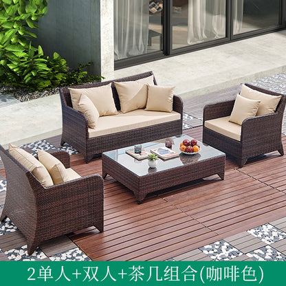 Outdoor Combination Garden Sofas Modern Courtyard Nordic Villa Garden Sofas Open-air Plastic Rattan Furniture Sofá Jardín MHHYSF