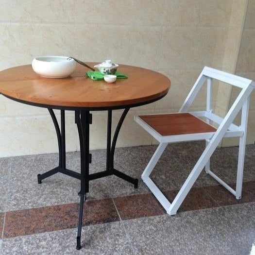 Modern simple solid wood round folding dining table multi-functional wrought iron household small apartment simple Internet