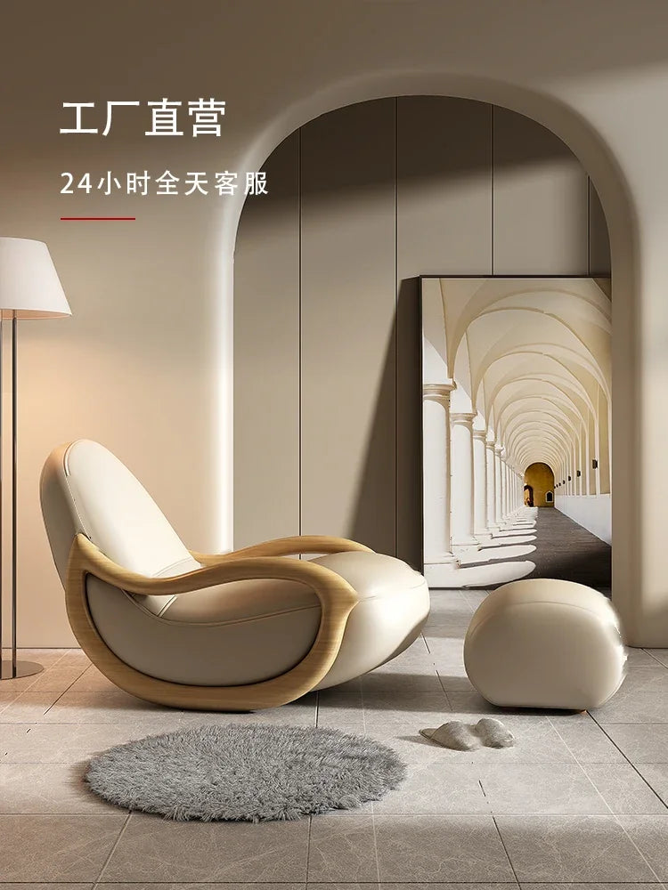 Cream Style Rocking Chair Chinese Lazy Sofa Recliner Technology Fabrics Balcony Leisure Chair