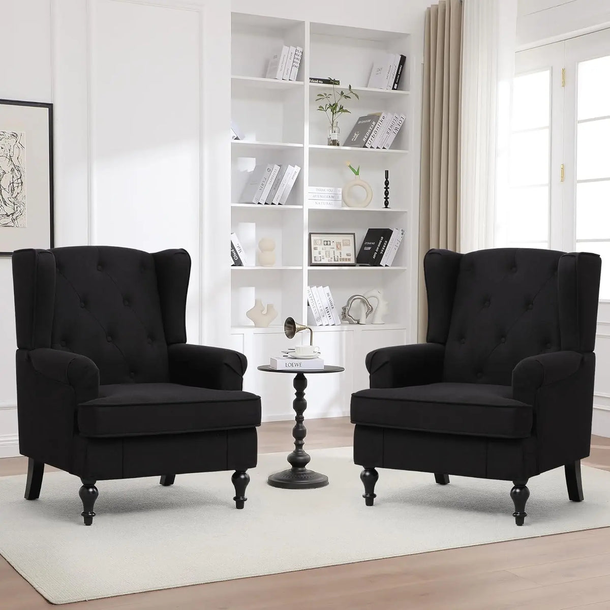 Accent Chair Set of 2, Mid Century Modern Fabric Wingback Chair, Upholstered Armchair with High Back and Vintage, Customized