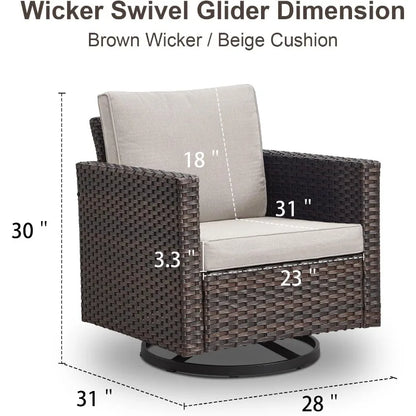 Outdoor Swivel Rocker Patio Chair - 350LBS Weight Capacity Patio Wicker Swivel Glider Chair with Removable Cushions for Porch De