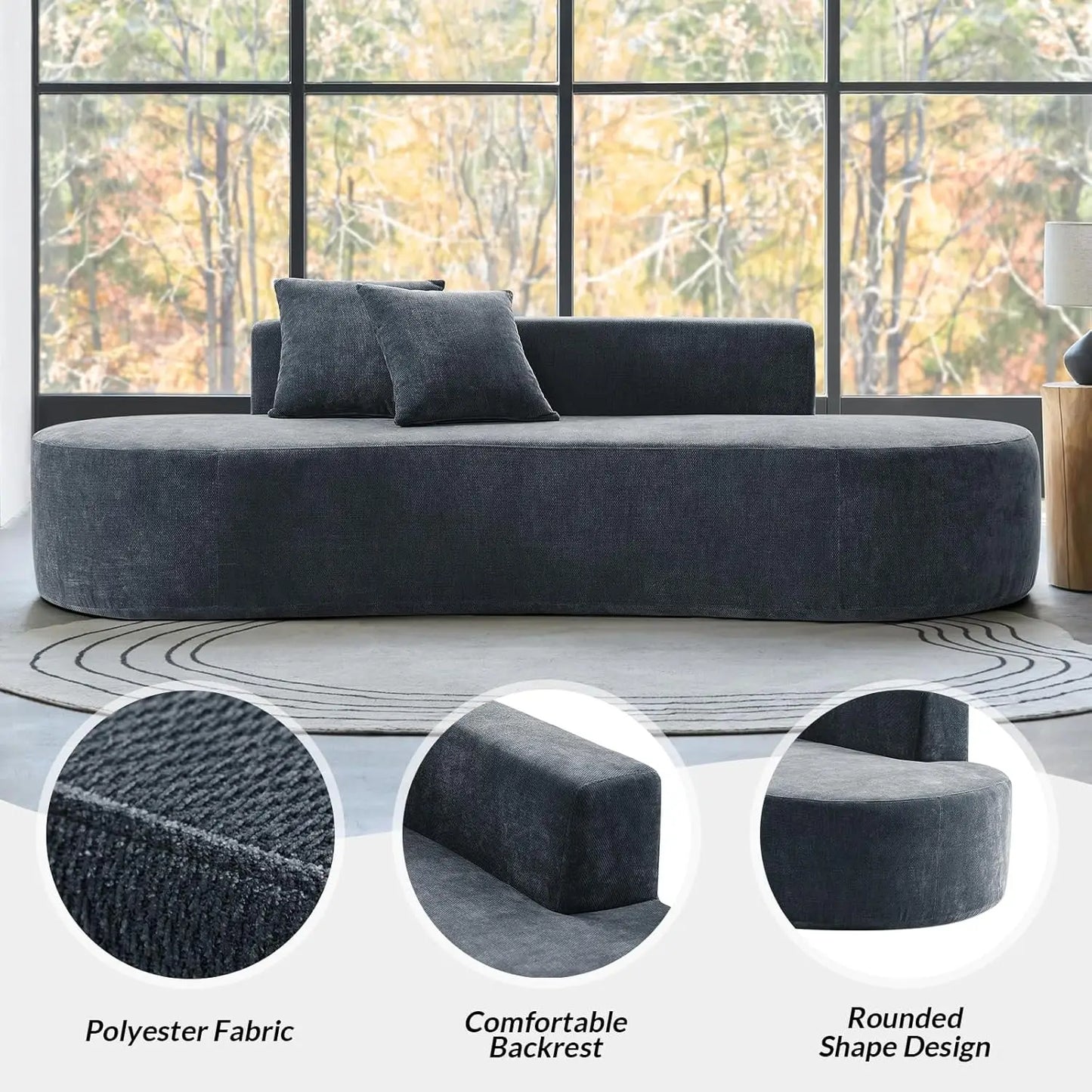 94.5" Boneless Sofa with 2 Pillows, 3 Seater Compressed Foam Sofa with Half Moon Design & Deep Seat, No Assembly, Customized