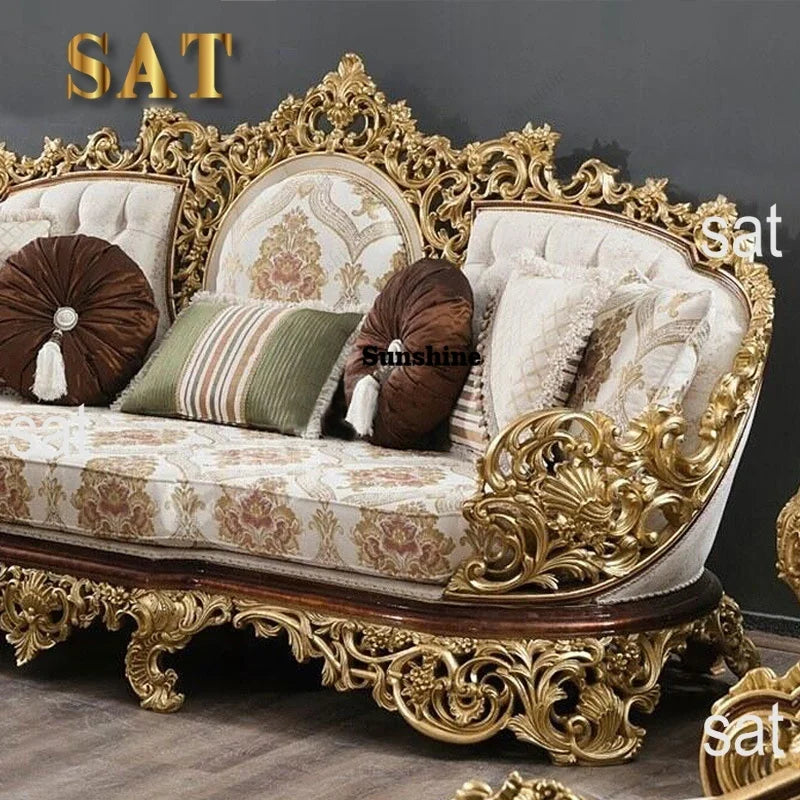 For Turkish Style Royal Antique Carved Solid Wood Sofa Set European Luxury Classic Home Living Room Furniture Sectional Sofa
