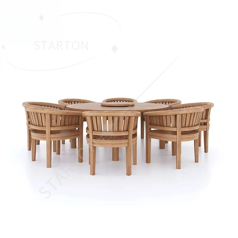 Modern Patio Furniture Set Solid Teak Wood Round Outdoor Table Set 8 Seats Garden Table Sets