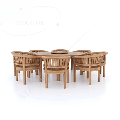 Modern Patio Furniture Set Solid Teak Wood Round Outdoor Table Set 8 Seats Garden Table Sets