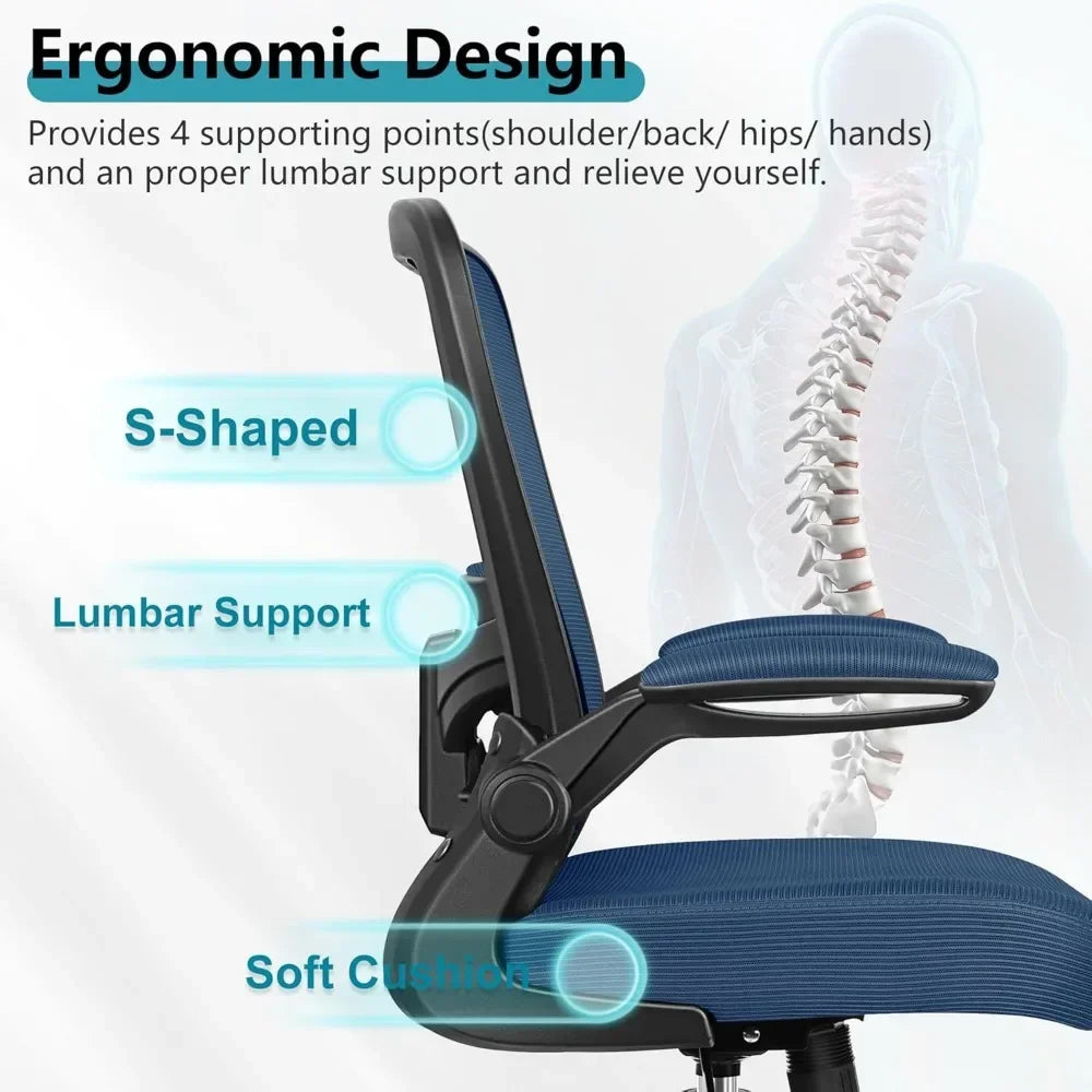 HOT-Office Chair, Ergonomic Desk Chair Breathable Mesh Chair With Adjustable High Back Lumbar Support Flip-up Armrests, Executiv