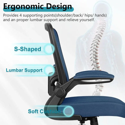 HOT-Office Chair, Ergonomic Desk Chair Breathable Mesh Chair With Adjustable High Back Lumbar Support Flip-up Armrests, Executiv