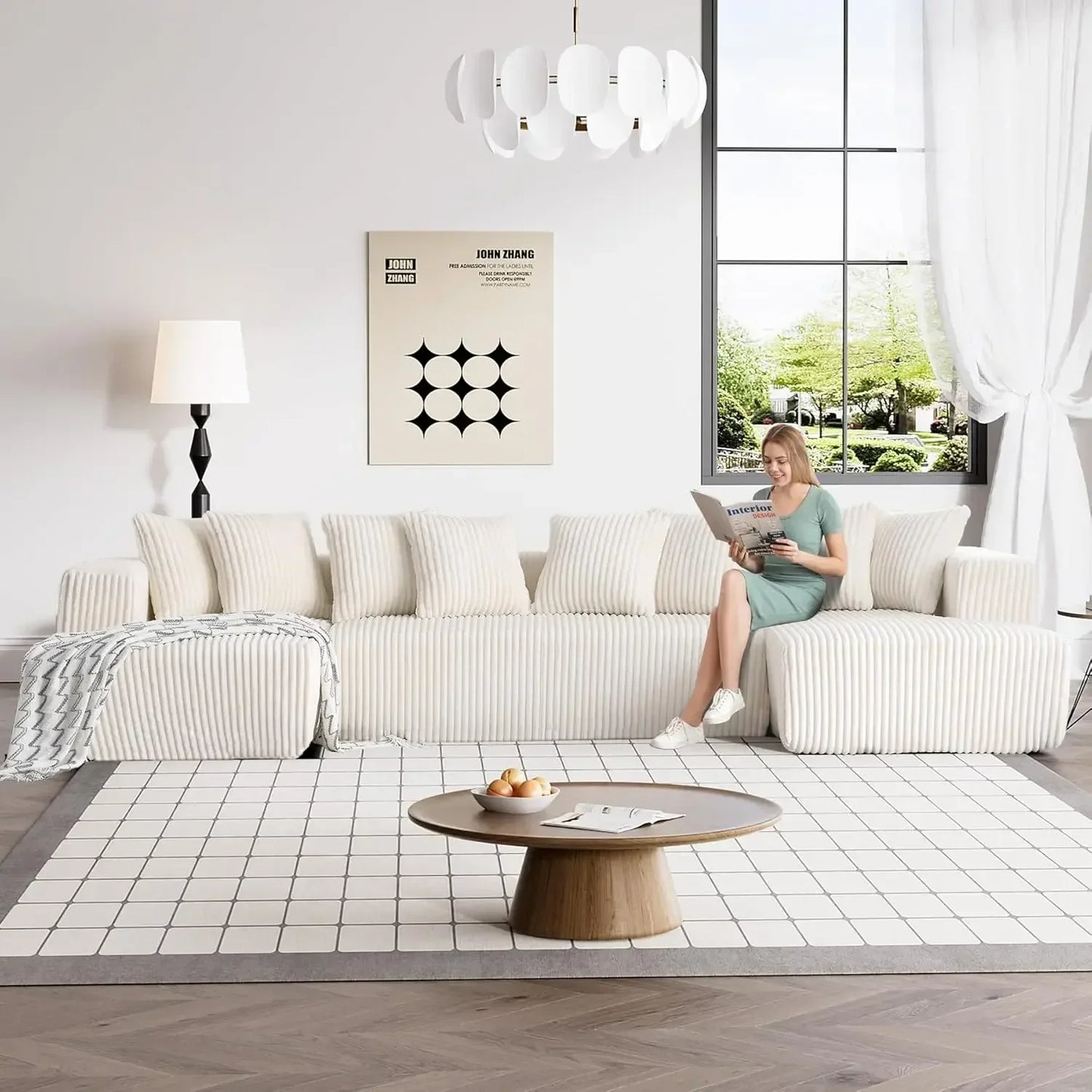 Retro 131" Modular Sectional Couch, Luxury Couches For Living Room, Corduroy Sofa With Chaise Lounge Comfy
