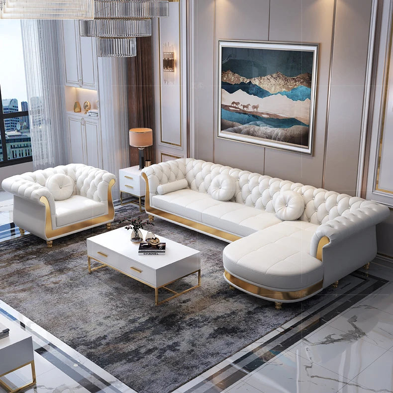 Luxury Chesterfield Sofa for Home Office Hotel Living Room Furniture Modern Genuine Leather Sofa Set