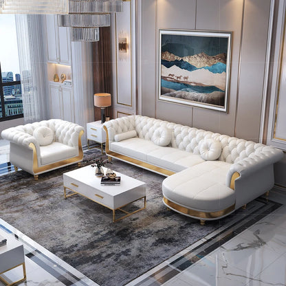 Luxury Chesterfield Sofa for Home Office Hotel Living Room Furniture Modern Genuine Leather Sofa Set