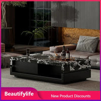 a163  Bulgari black marble luxury stone coffee table living room new walnut light luxury high sense