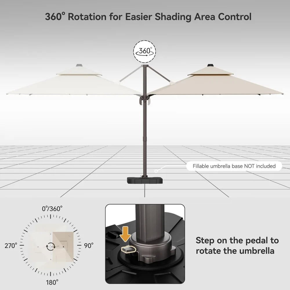 9' X 12' Cantilever Patio Umbrella 360°Rotation Rectangular Outdoor Large Offset Umbrellas Double Top Heavy Duty Windproof